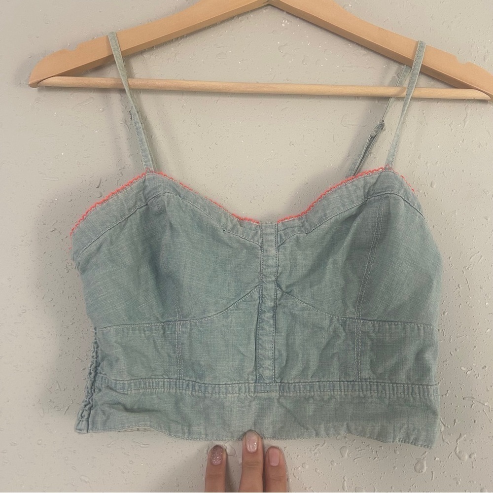 American Eagle Outfitters Light Blue Denim Bustier Crop Top Summer Small Smocked